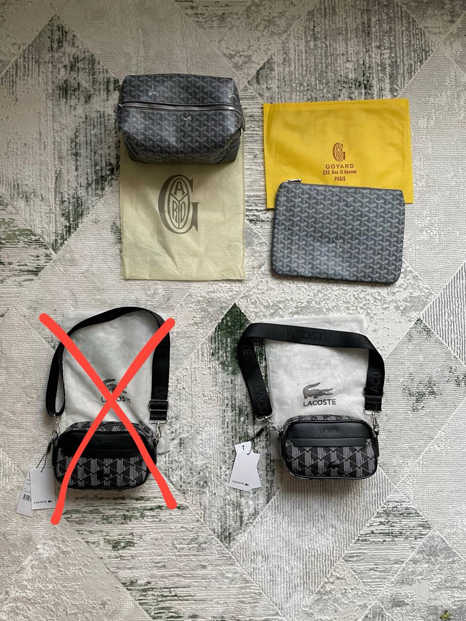 Сумки Goyard и Lacoste, распродажа